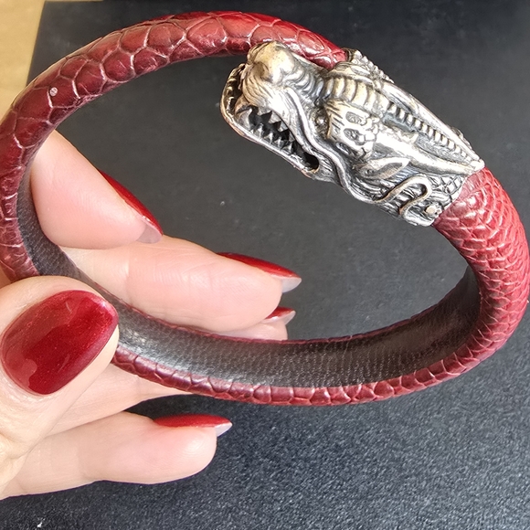 Slver And Red reptile leather and  Dragon Bracelet - Picture 11 of 11